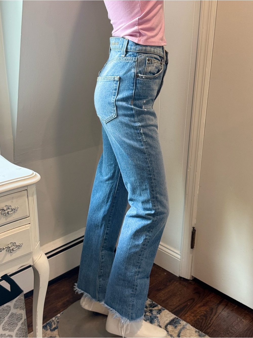 Carmar Vintage Light Wash Straight Leg Jeans Distressed Raw Hem | 25